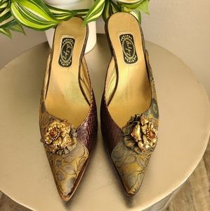Salphy Handcrafted Leather & Brocade Mules Size 6